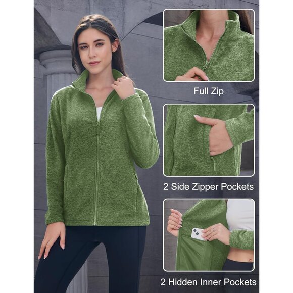 Women’s Fleece Jacket Lightweight Zip Up Warm Casual Pockets Outdoor - Picture 5 of 8
